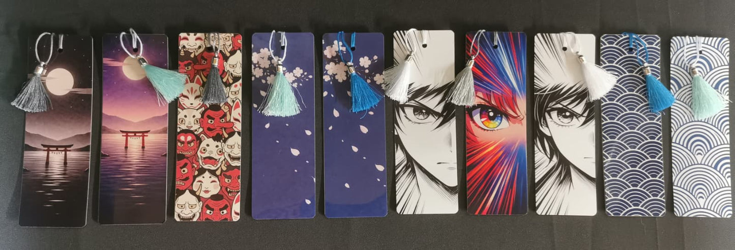 Marque-pages faits main style japonais et manga, motifs traditionnels et illustrations manga, cadeau lecture
