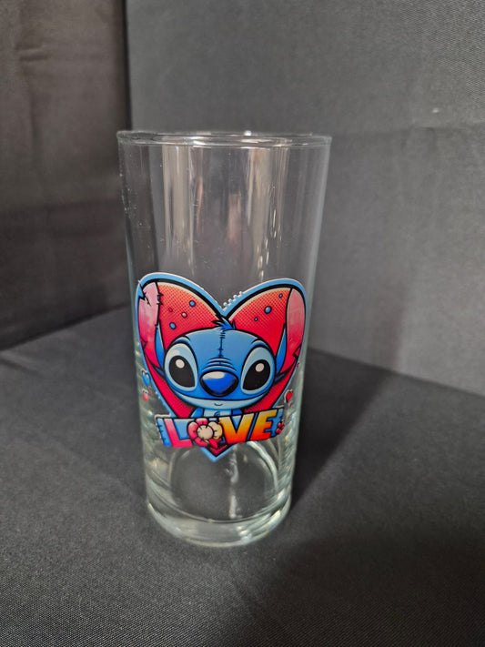Verre personnalisé Stitch avec sticker cœur, cadeau original
