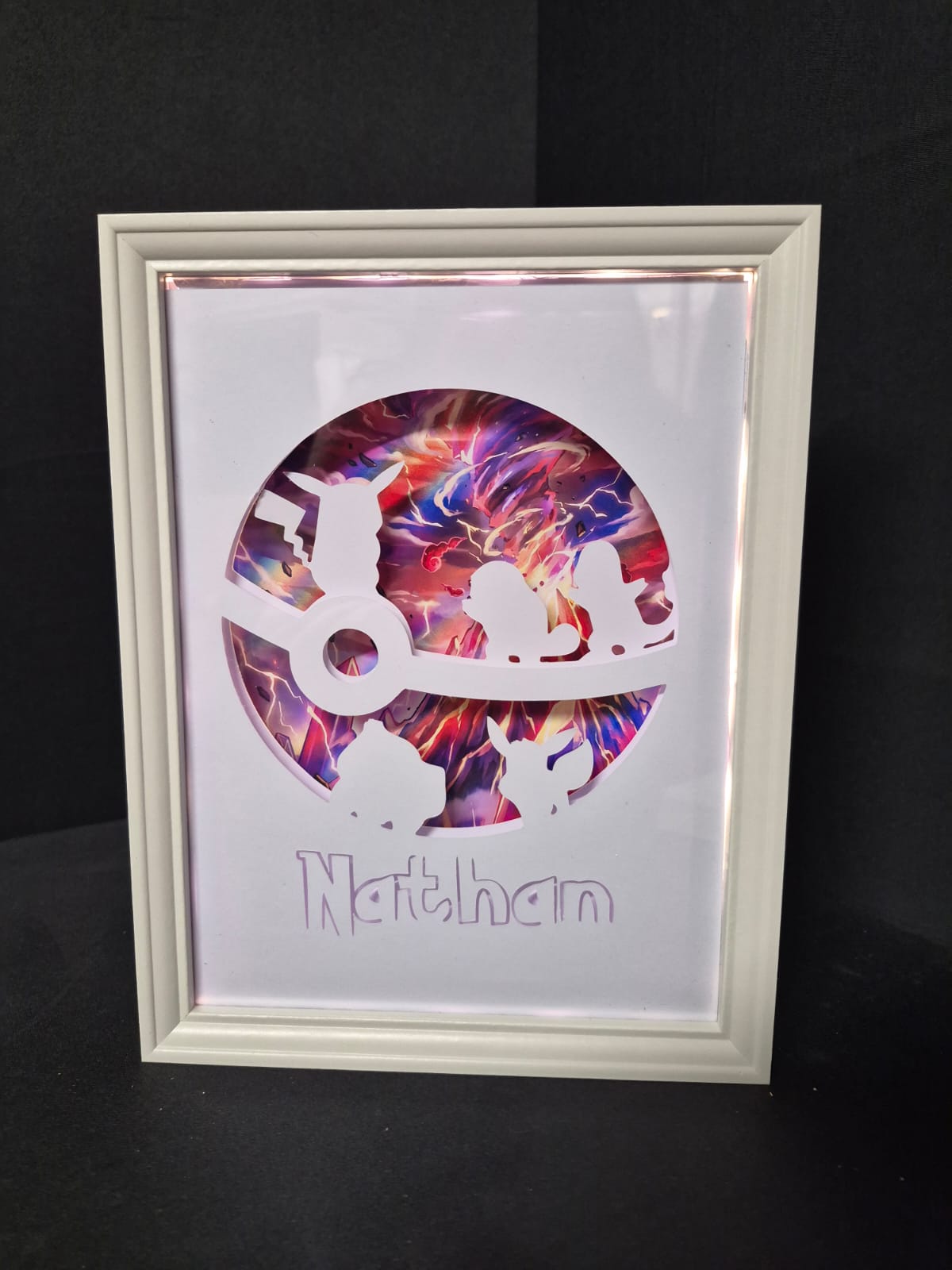 Cadre 3D lumineux Pokémon personnalisé avec prénom, design découpé, décoration chambre enfant