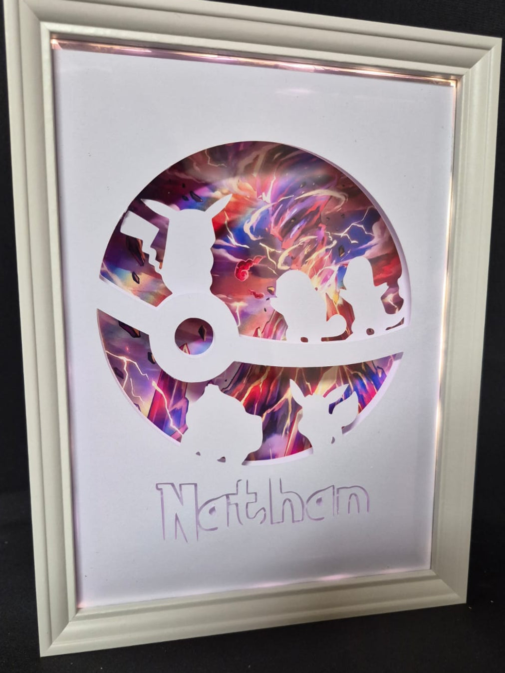Cadre décoratif Pokémon personnalisé avec éclairage LED, effet 3D et prénom intégré