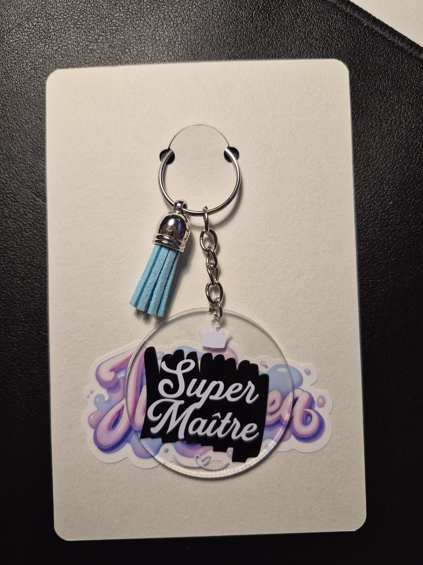 Porte-clés personnalisé acrylique Super Maître avec pampille, cadeau enseignant fait main