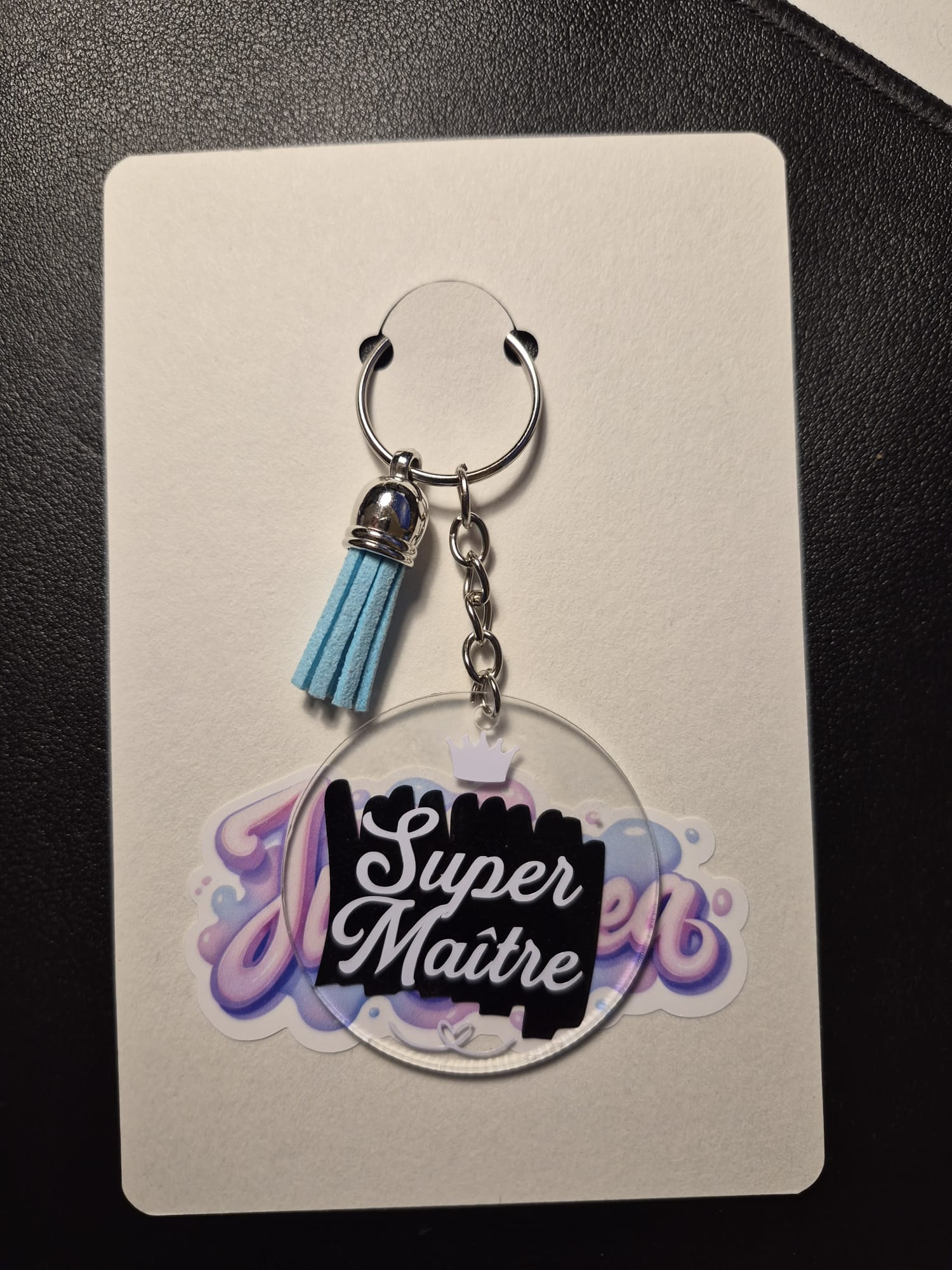 Porte-clés personnalisé acrylique Super Maître avec pampille, cadeau enseignant fait main