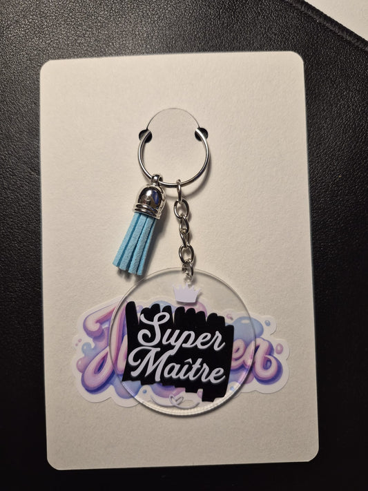 Porte-clés personnalisé acrylique Super Maître avec pampille, cadeau enseignant fait main