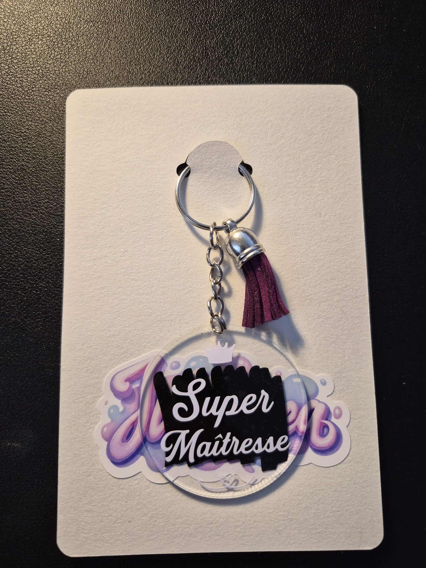 Porte-clés Super Maîtresse personnalisé en acrylique avec pampille décorative