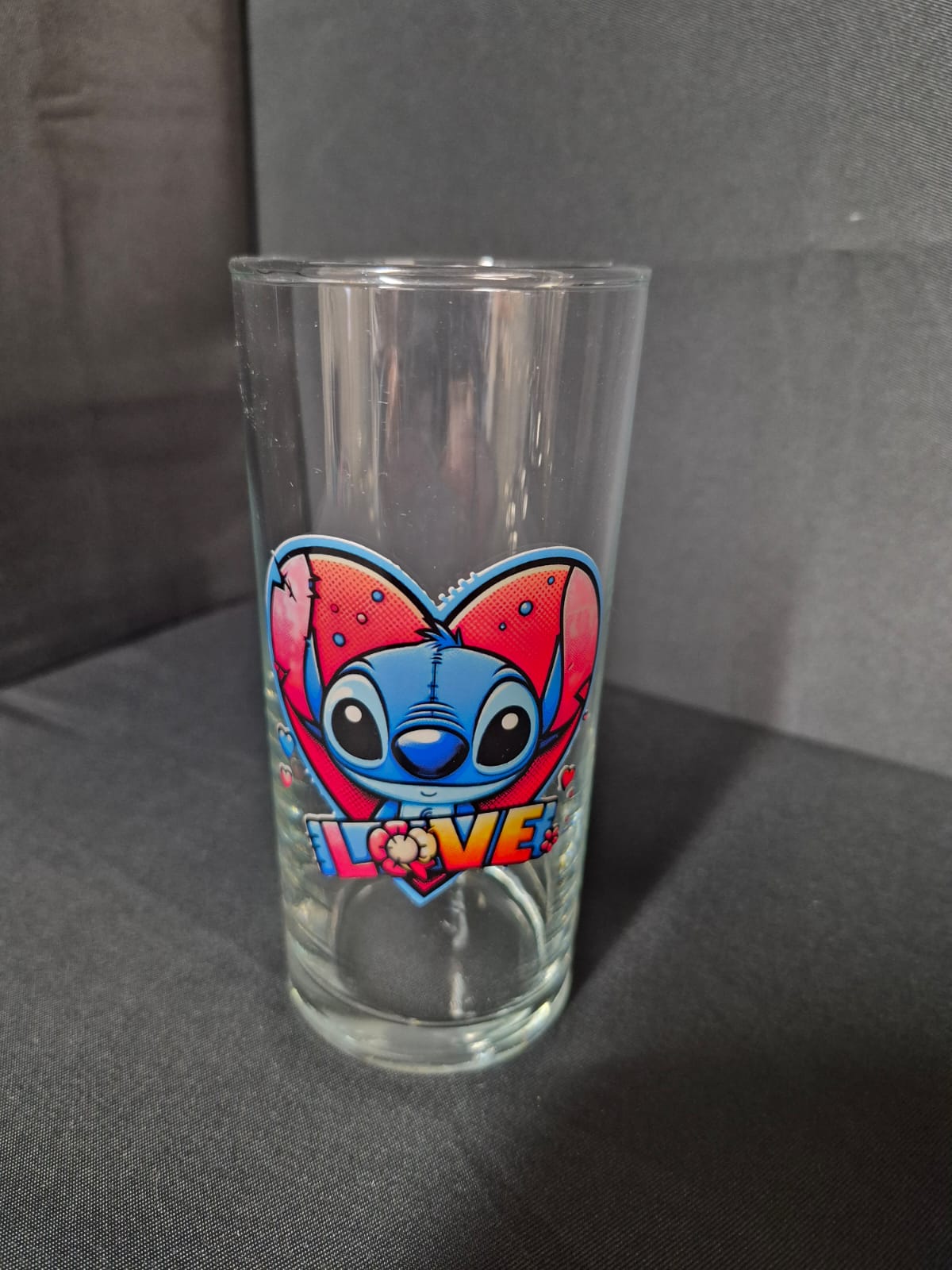 Verre personnalisé Stitch avec sticker cœur, cadeau original